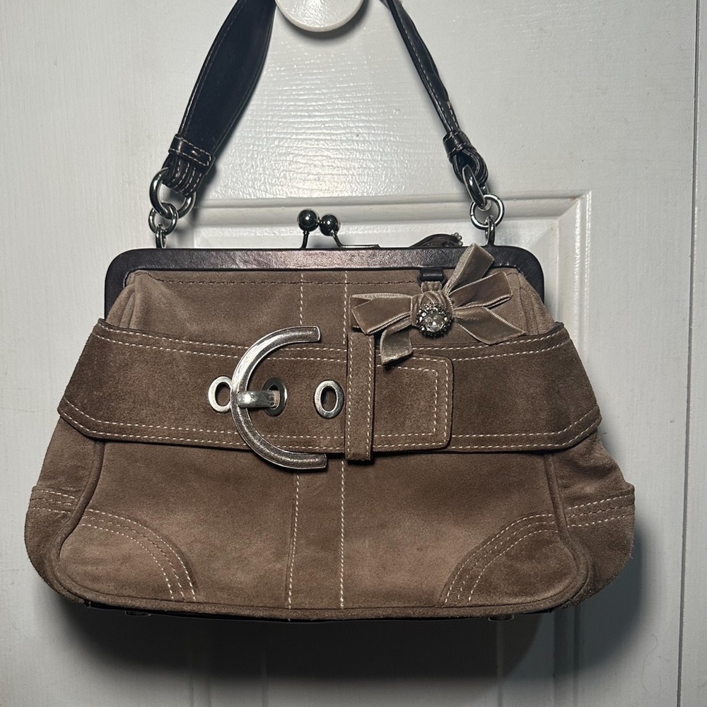 Coach brown suede kisslock purse